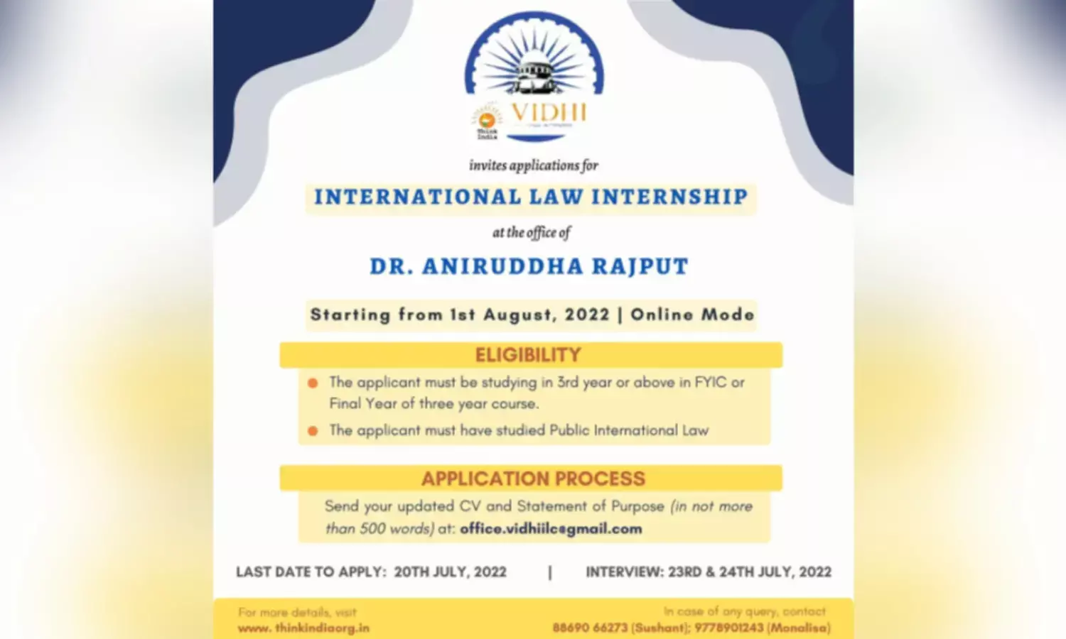 Think India Presents Vidhi International Law Internship Think India Presents Vidhi International Law Internship