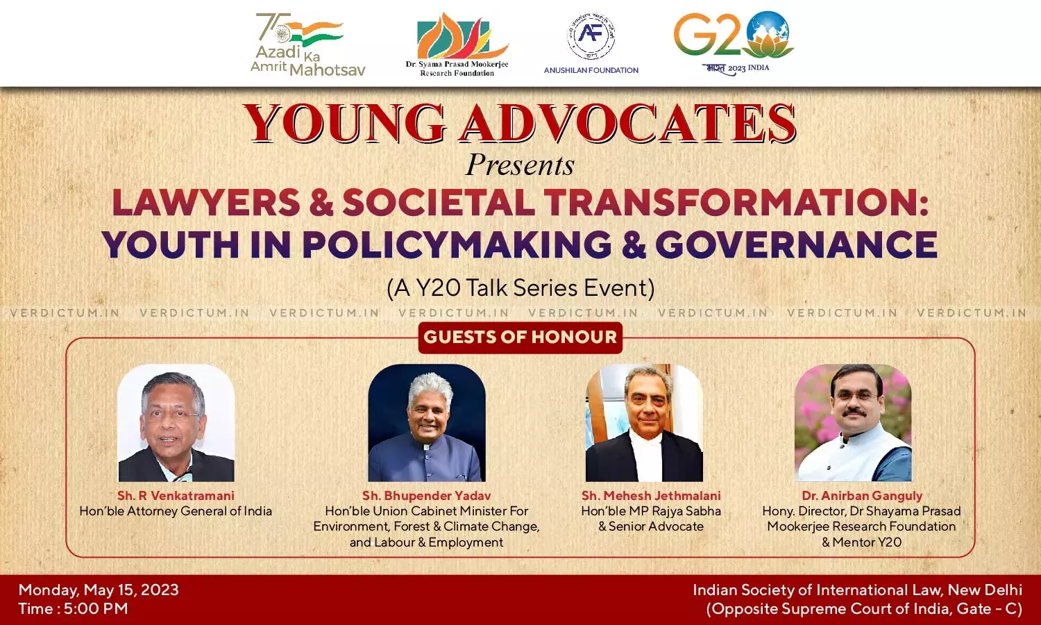 Attorney General, Mahesh Jethmalani & Six Other Senior Advocates To Speak Today At Y20 Talk Series Event Attorney General, Mahesh Jethmalani & Six Other Senior Advocates To Speak Today At Y20 Talk Series Event